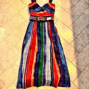 Rebecca Vallance Colorful Striped Dress with Belt